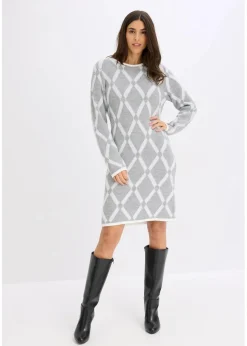 Strickkleid mit Rautenmuster aus Federgarn