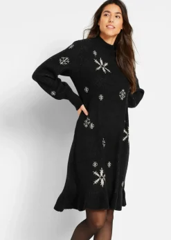 Strickkleid mit Schneeflocken-Print