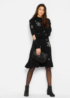 Strickkleid mit Schneeflocken-Print