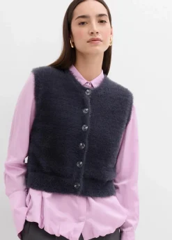 Strick-Weste aus Federgarn-Viskose-Mix