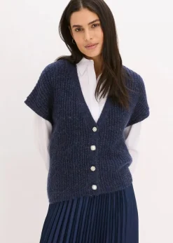 Strick-Weste mit dekorativen Knöpfen und Wollanteil