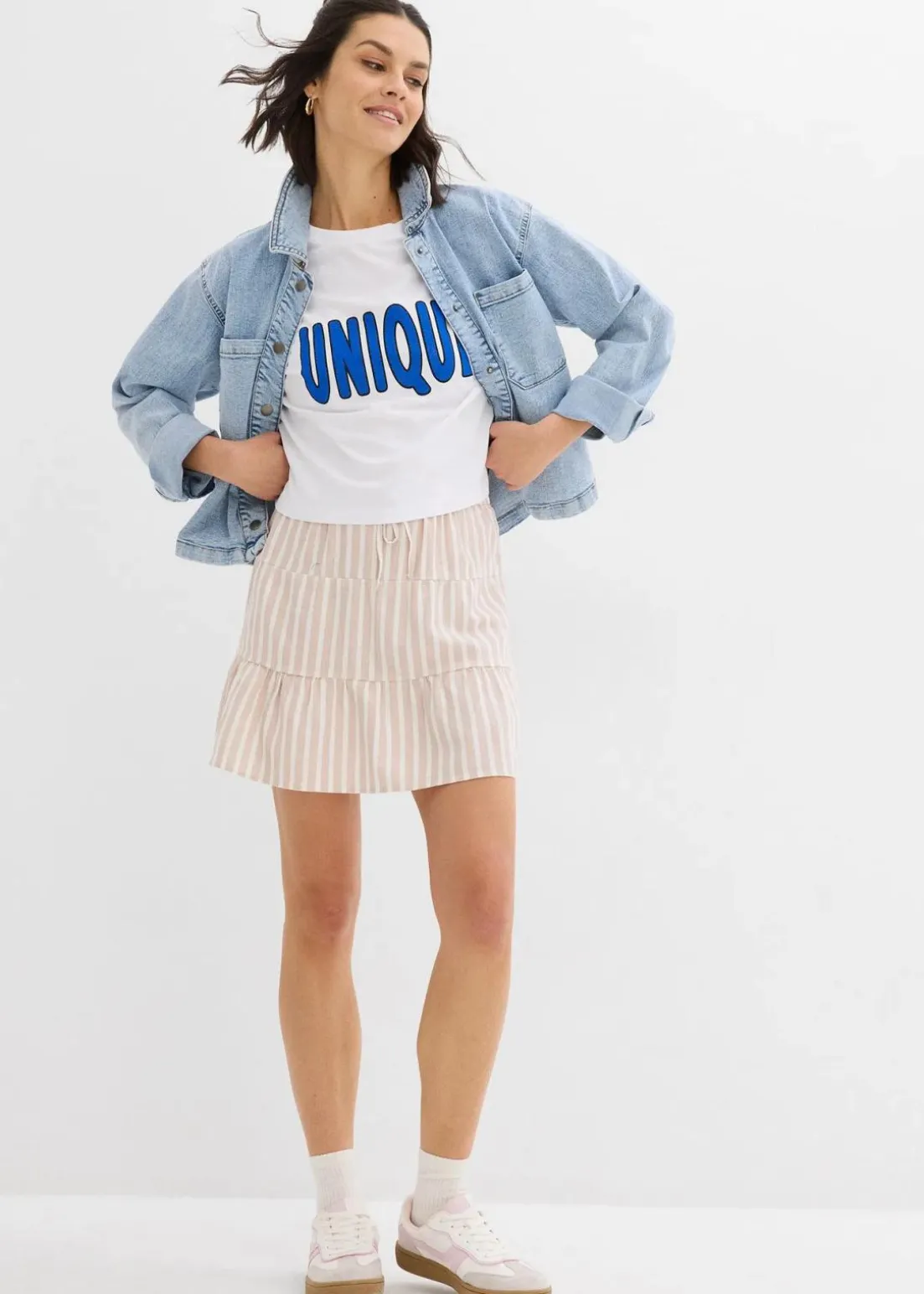 Stufenrock aus luftigem Leinen-Mix