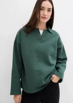 Sweatshirt mit gestricktem Polokragen aus Bio-Baumwolle