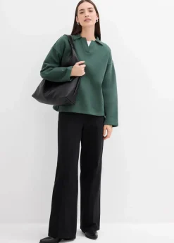 Sweatshirt mit gestricktem Polokragen aus Bio-Baumwolle