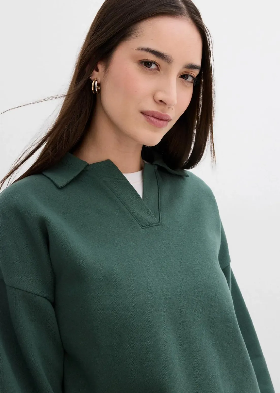 Sweatshirt mit gestricktem Polokragen aus Bio-Baumwolle