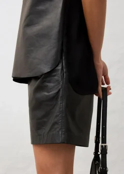 Tanktop mit Vorderseite aus Lammnappa-Leder