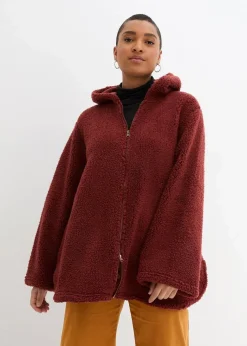 Teddy-Fleece Jacke in A-Linie mit Seitenschlitzen