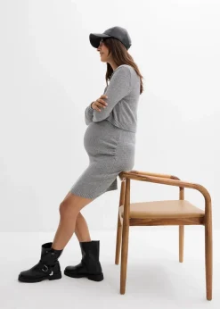 2-teiliges Umstandsset aus Pullover und Rock aus Baumwolle mit Glanzgarn