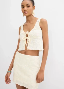 Top mit Schnürung in Struktur Optik