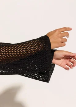 Transparente Strand Ajour-Strickjacke