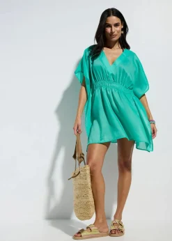 Transparente Strandtunika mit V-Ausschnitt