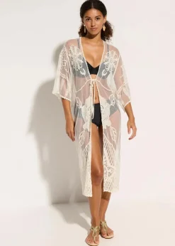 Transparenter Strandkimono mit Spitze