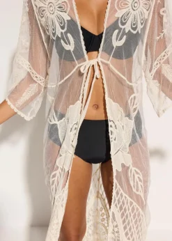 Transparenter Strandkimono mit Spitze