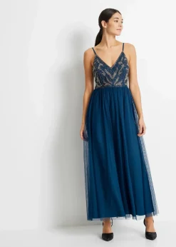 Trägerkleid mit Perlenstickerei