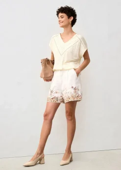 T-Shirt aus reinem Leinen mit Spitze