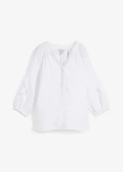 Tunika aus reinem Leinen, mit Lochstickerei