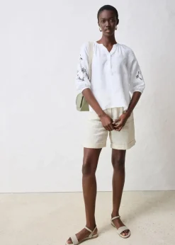 Tunika aus reinem Leinen, mit Lochstickerei