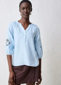 Tunika aus reinem Leinen, mit Lochstickerei