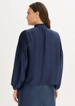 Tunikabluse aus glänzendem Satin mit Biesen