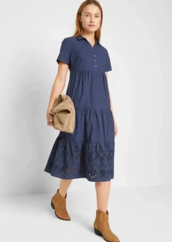 Tunika-Kleid aus reiner Baumwolle mit Lochstickerei