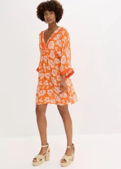 Tunika-Kleid mit Spitze aus strukturierter Viskose