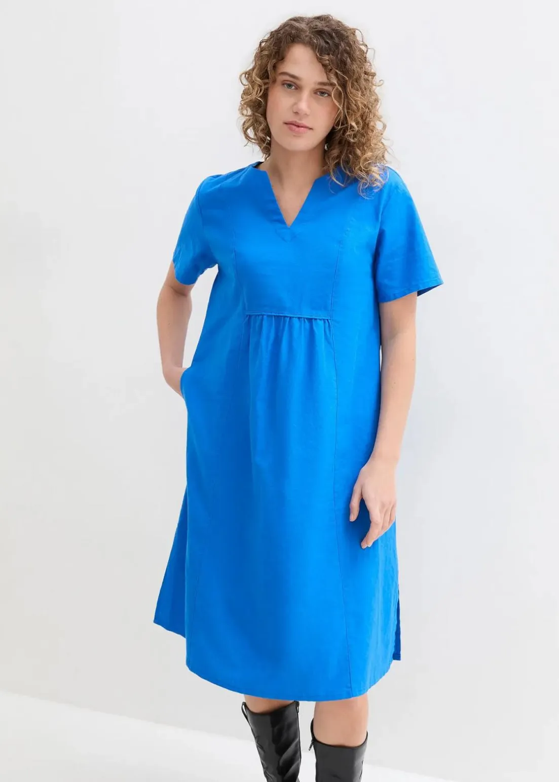 Tunika-Kleid mit Taschen aus Leinen-Baumwoll-Mix