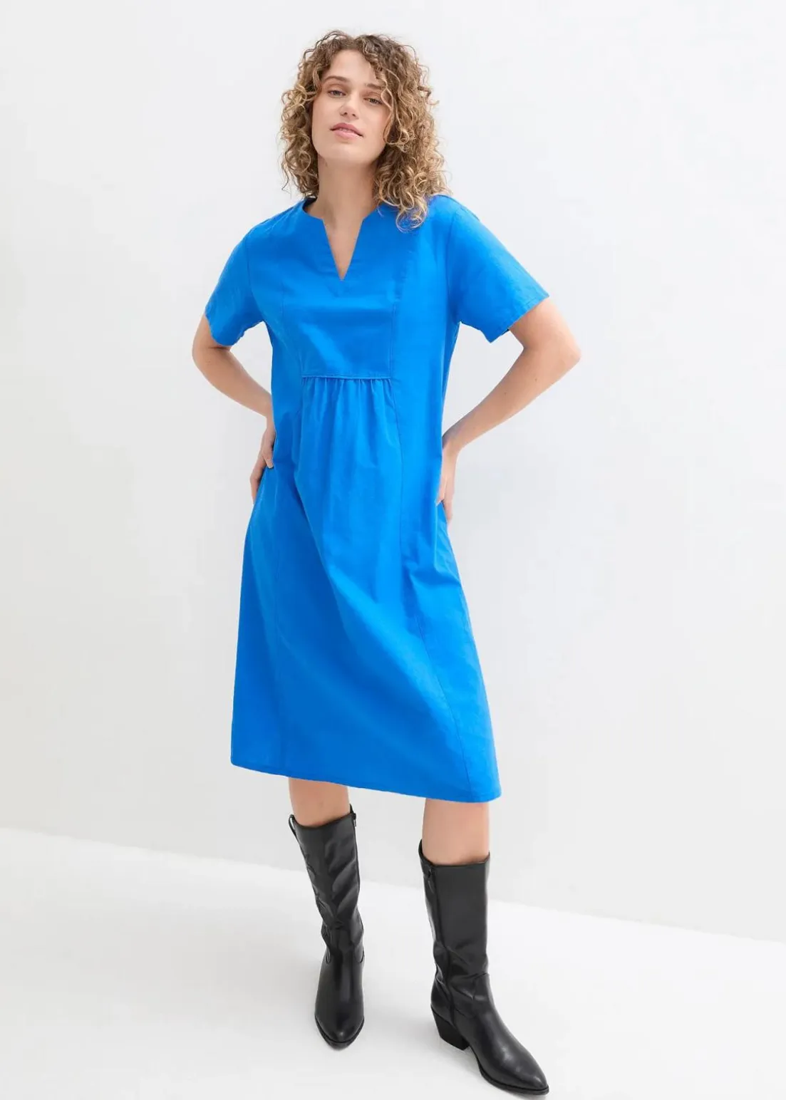 Tunika-Kleid mit Taschen aus Leinen-Baumwoll-Mix