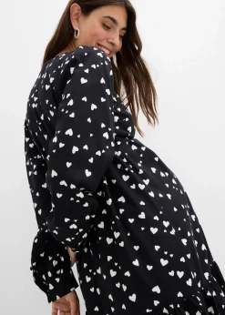 Umstands- und Stillblusenkleid mit süßem Herzendruck aus reiner Viskose