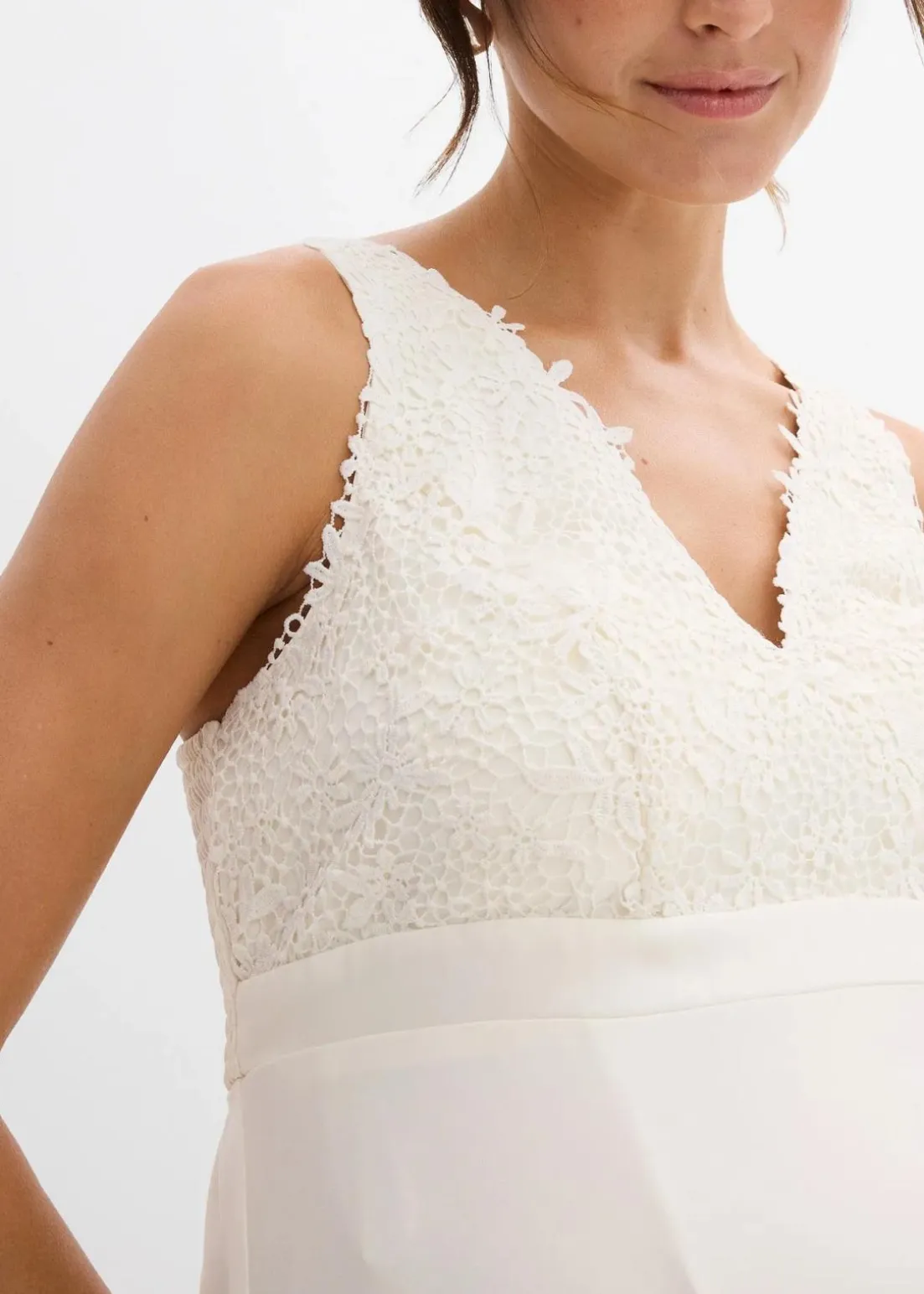 Umstands-Hochzeitskleid aus Spitze, Satin und Georgette