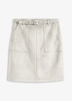 Velourlederimitat-Rock mit Gürtel