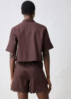 verkürzte Hemdbluse mit Seidenanteil