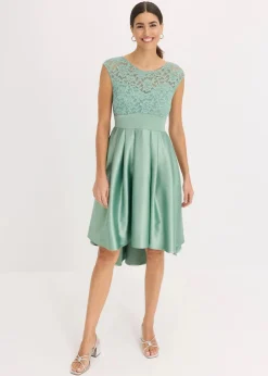 Vokuhila-Kleid aus glänzendem Satin mit Spitze