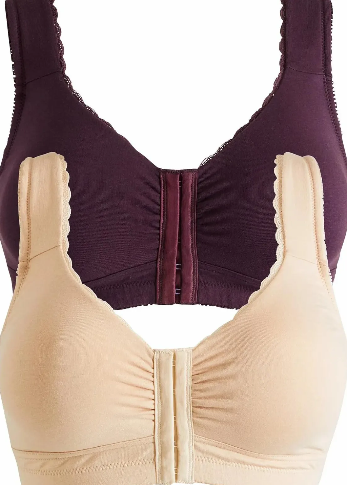 Vorderverschluss-BH ohne Bügel mit Bio-Baumwolle (2er Pack)