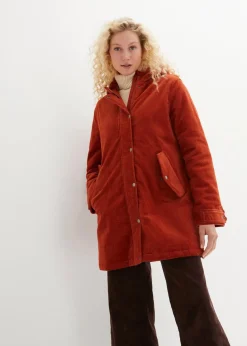 Warmer Cord-Parka mit Teddy-Futter in der Kapuze, in A-Linie