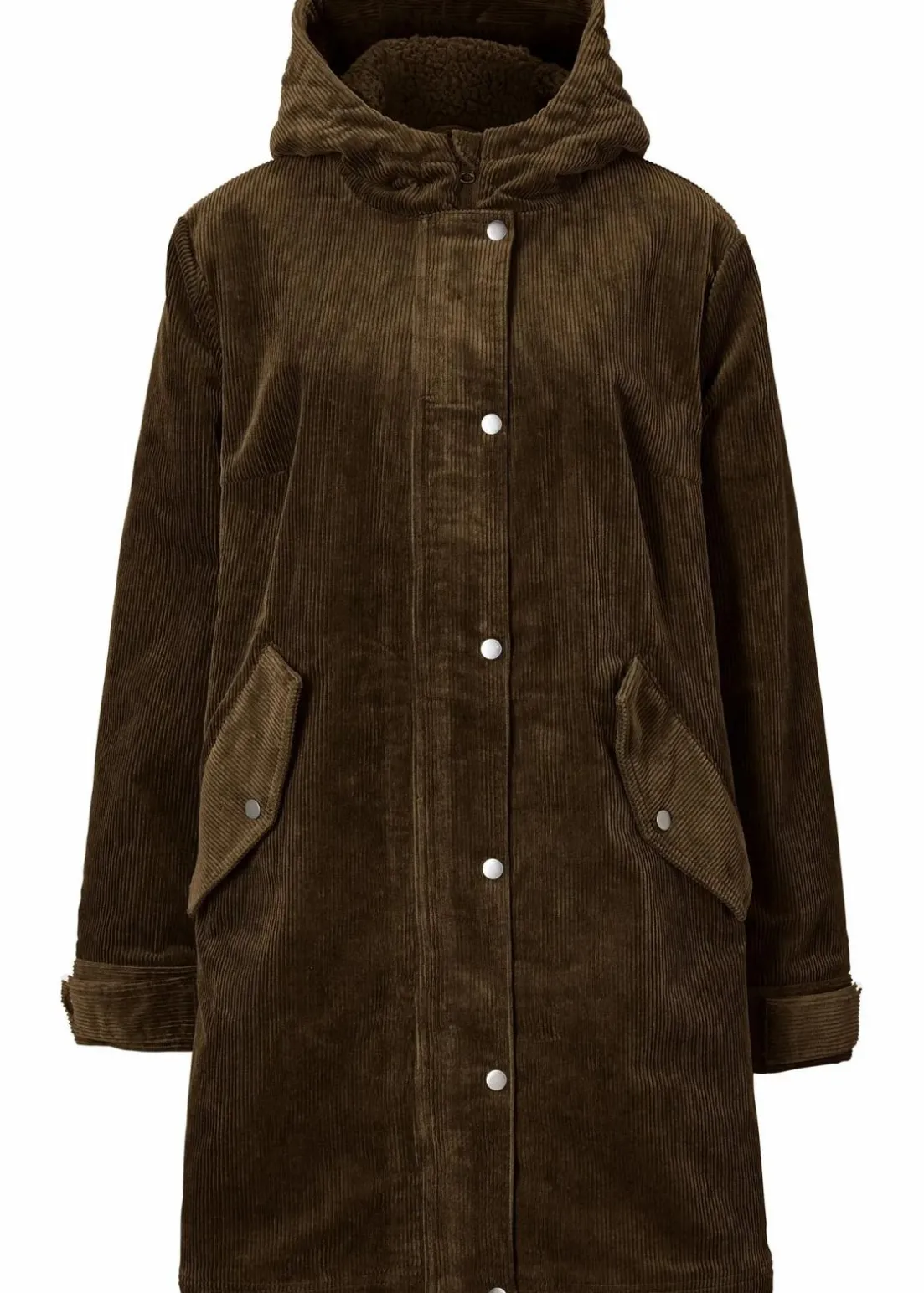 Warmer Cord-Parka mit Teddy-Futter in der Kapuze, in A-Linie