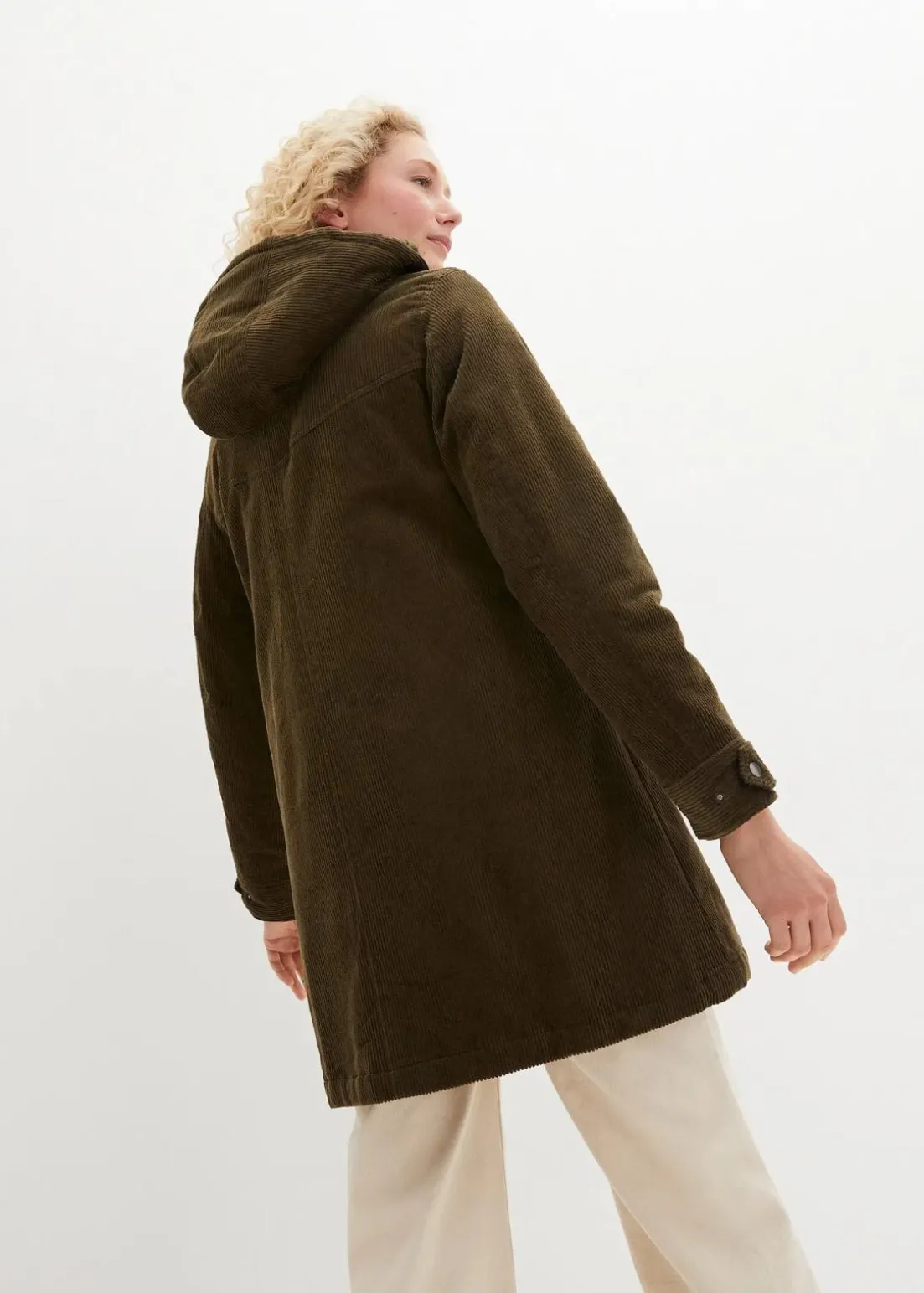 Warmer Cord-Parka mit Teddy-Futter in der Kapuze, in A-Linie