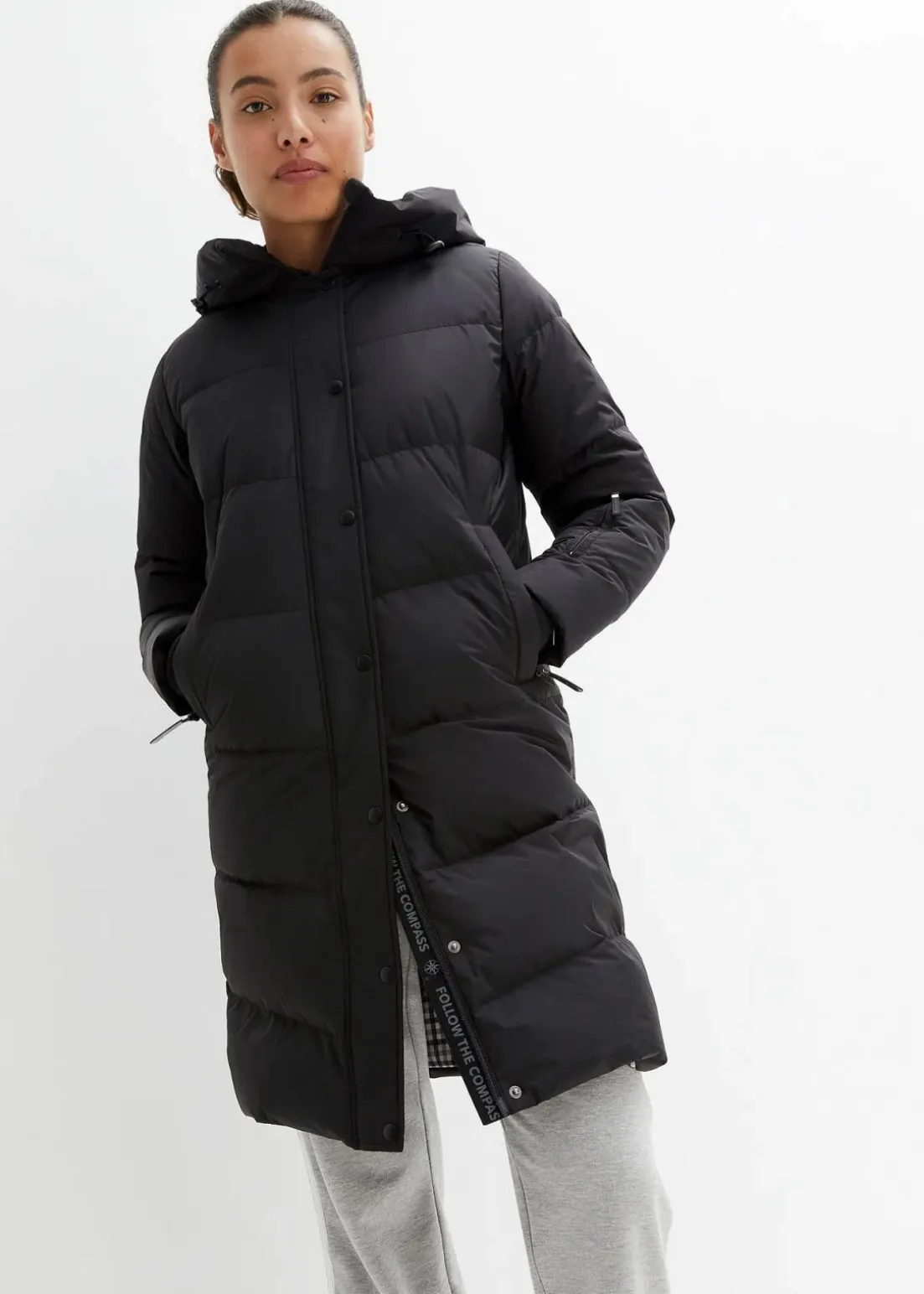 wasserabweisender Daunenmantel mit bedrucktem Innenfutter