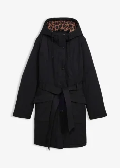 Wasserabweisender Outdoor-Kurzmantel mit Gürtel, Leo-Futter