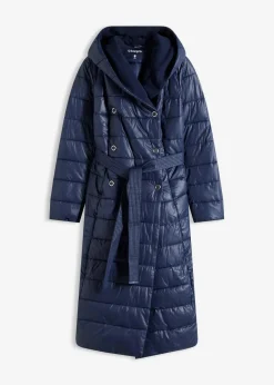 wasserabweisender Steppmantel mit Wollimitat Besatz und Bindegürtel (2-tlg.)