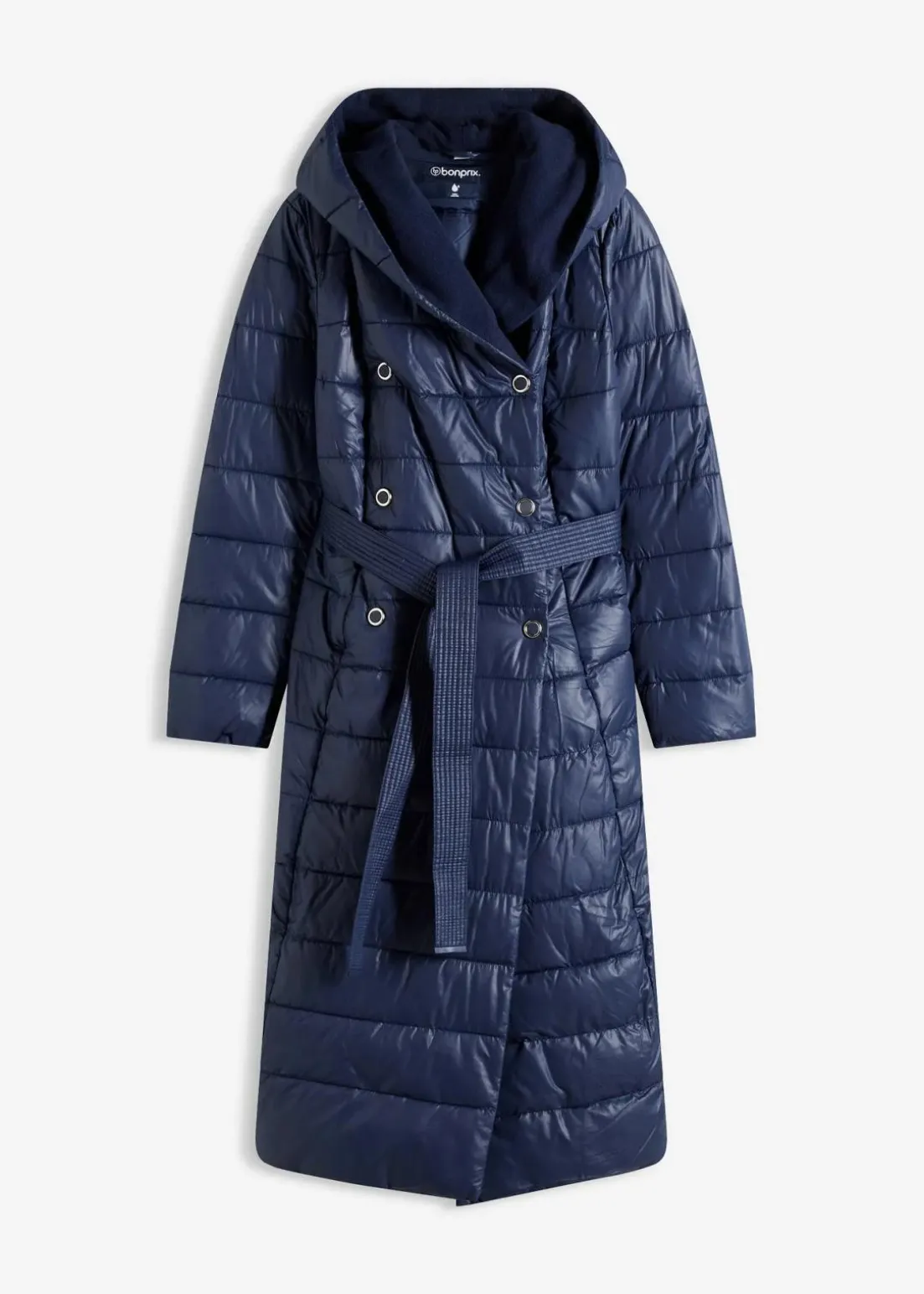 wasserabweisender Steppmantel mit Wollimitat Besatz und Bindegürtel (2-tlg.)