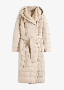 wasserabweisender Steppmantel mit Wollimitat Besatz und Bindegürtel (2-tlg.)