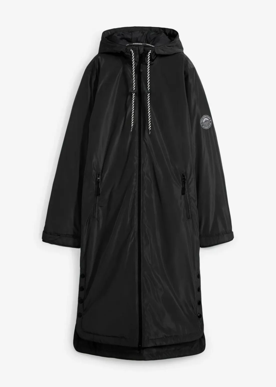 wasserdichter, wattierter Regenmantel in Midi-Länge