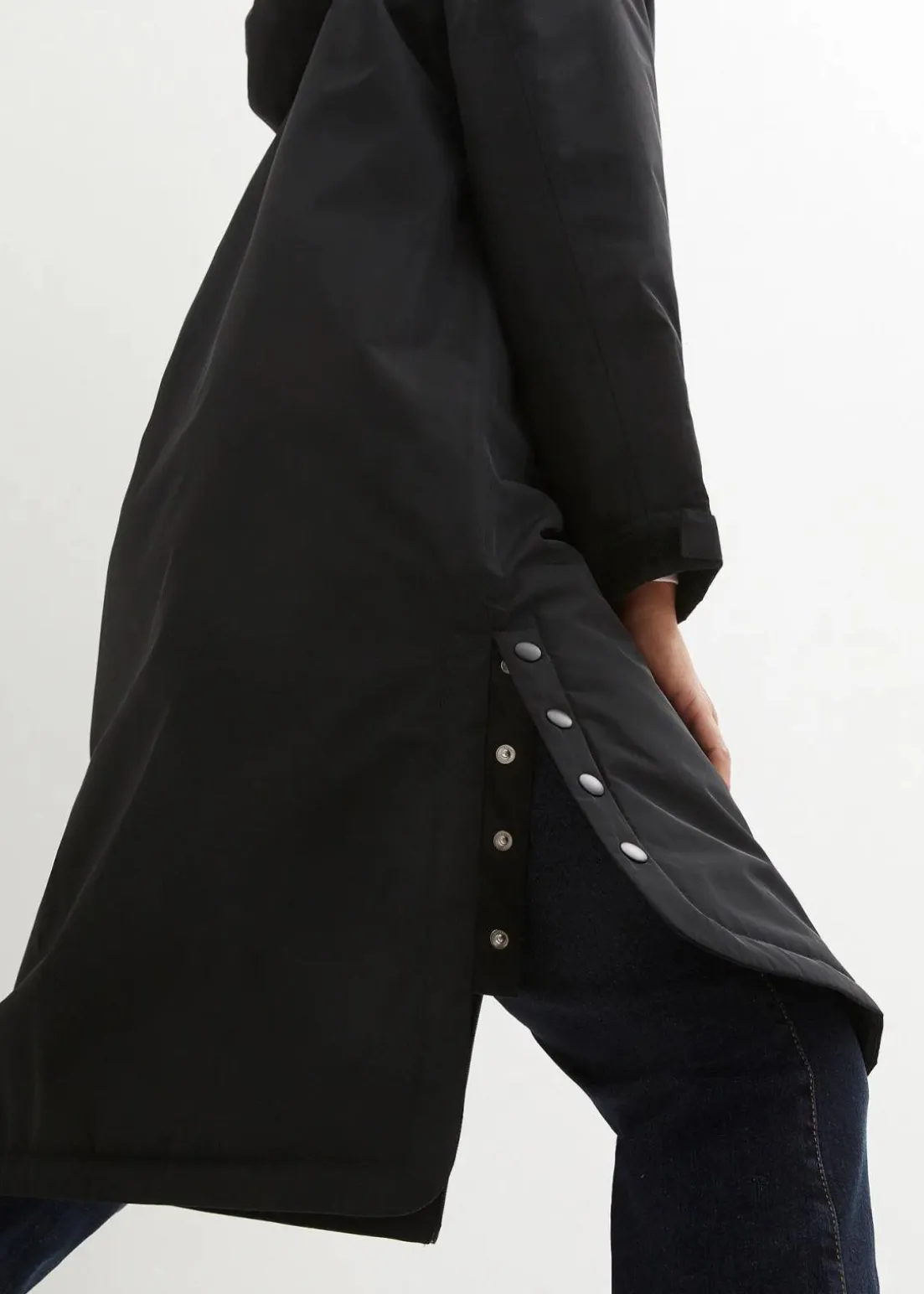 wasserdichter, wattierter Regenmantel in Midi-Länge