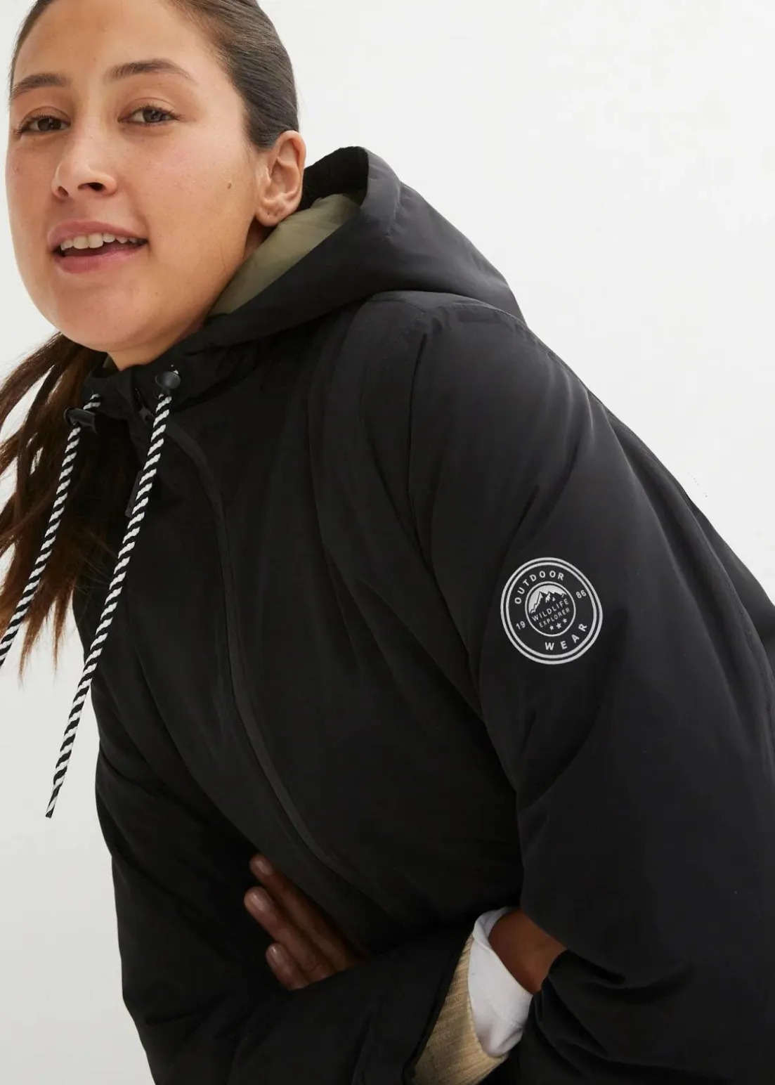 wasserdichter, wattierter Regenmantel in Midi-Länge