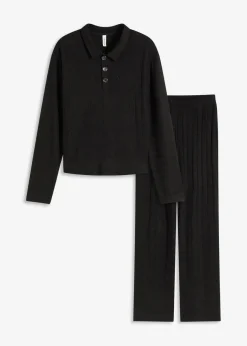 Weit geschnittener Loungewear Hausanzug aus weicher Rippe