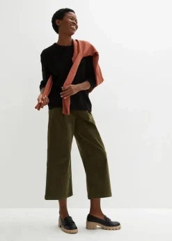 Weite Stretchcord-Culotte mit High-Waist-Bequembund, 7/8-Länge