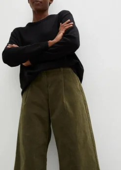 Weite Stretchcord-Culotte mit High-Waist-Bequembund, 7/8-Länge