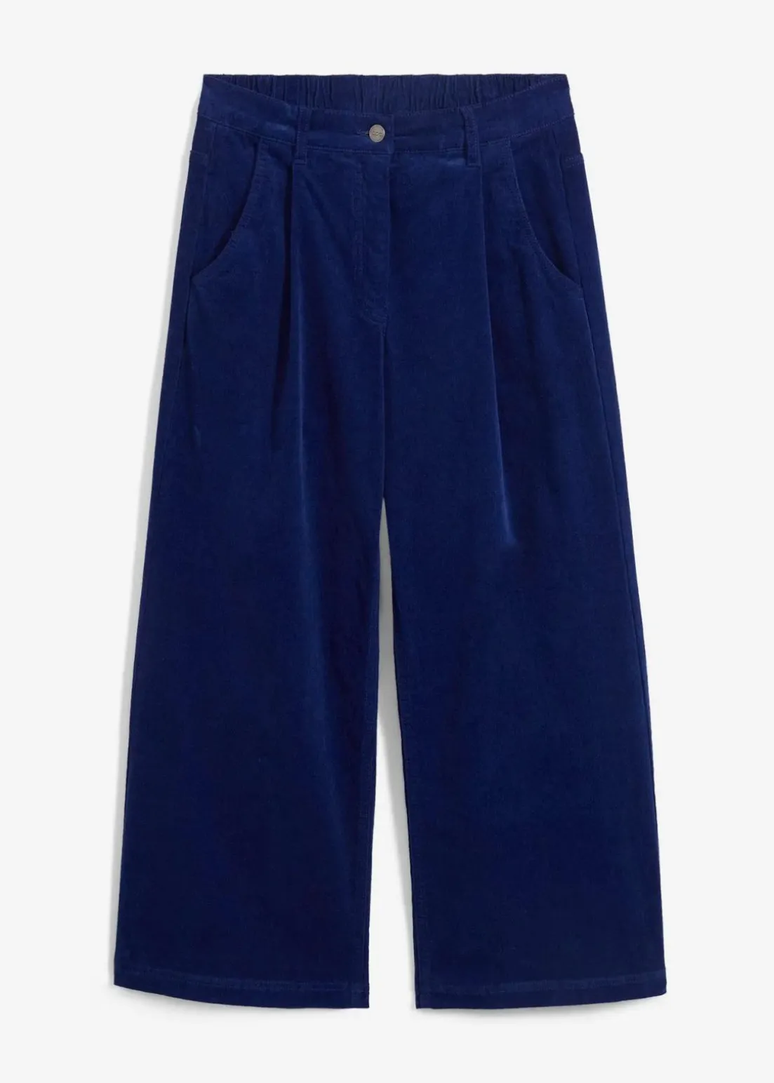 Weite Stretchcord-Culotte mit High-Waist-Bequembund, 7/8-Länge