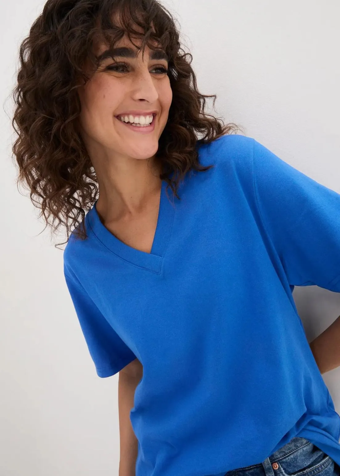 Weites Long-Shirt mit V-Ausschnitt, Kurzarm (5er Pack)