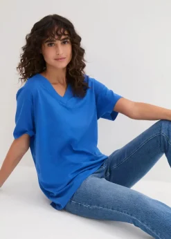 Weites Long-Shirt mit V-Ausschnitt, Kurzarm (5er Pack)